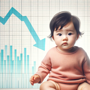 DALL·E-2023-11-12-07.16.27-An-image-depicting-a-young-baby-with-a-background-graph-showing-a-declining-population-trend.-The-graph-should-be-clear-and-visually-represent-the-con